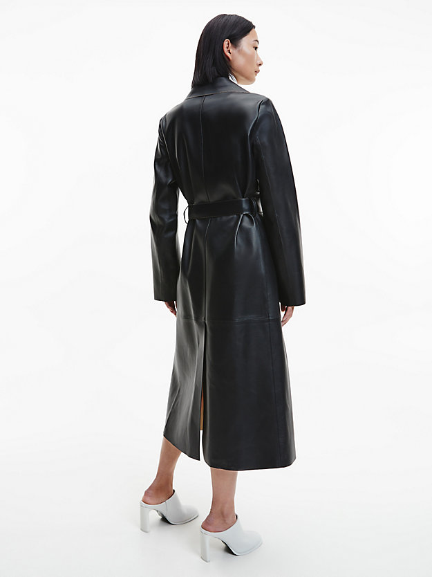 CK BLACK Leather Trench Coat for women CALVIN KLEIN