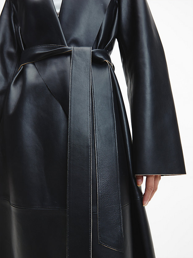 CK BLACK Leather Trench Coat for women CALVIN KLEIN