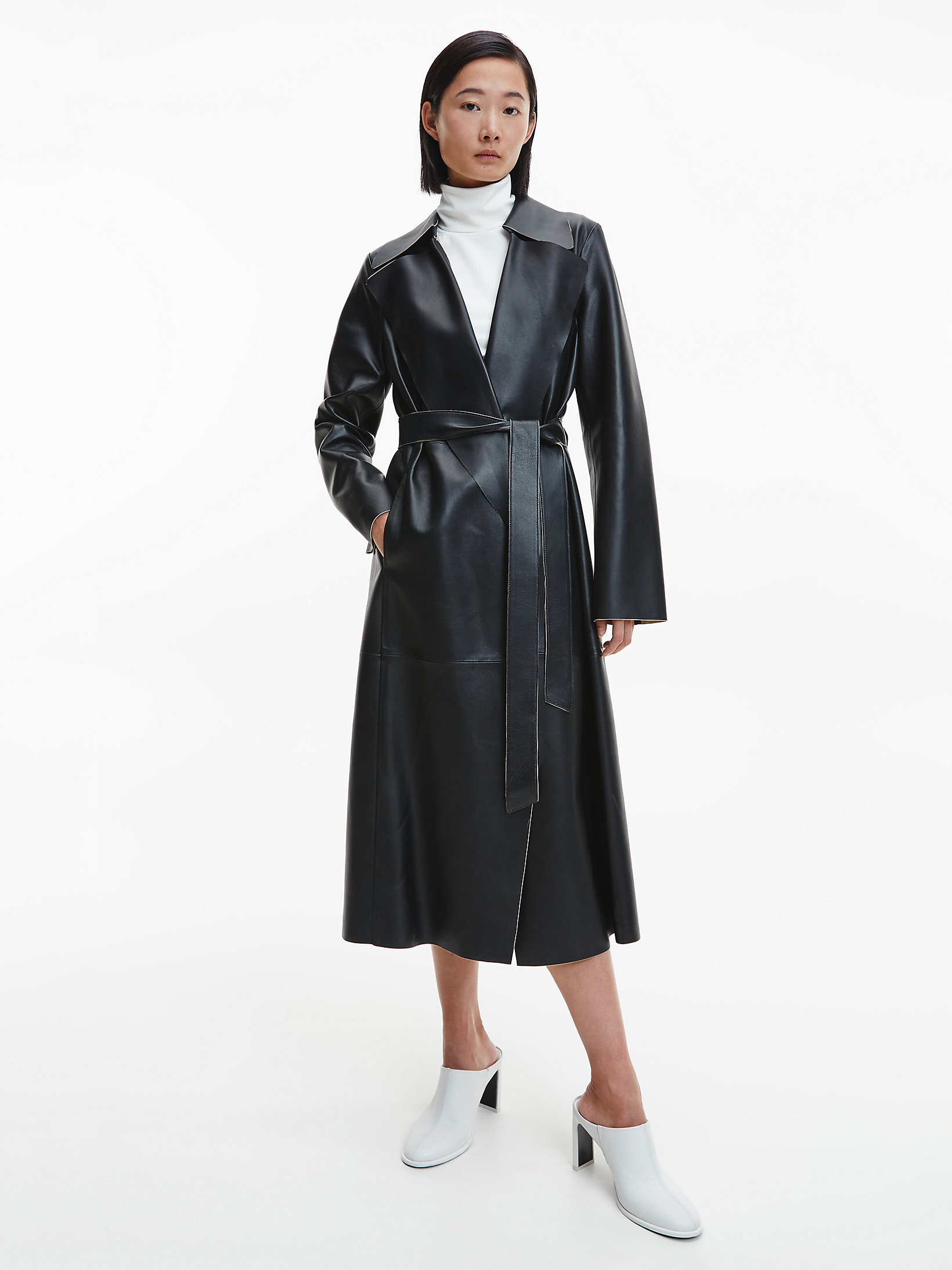 CK Black Leather Trench Coat undefined women Calvin Klein