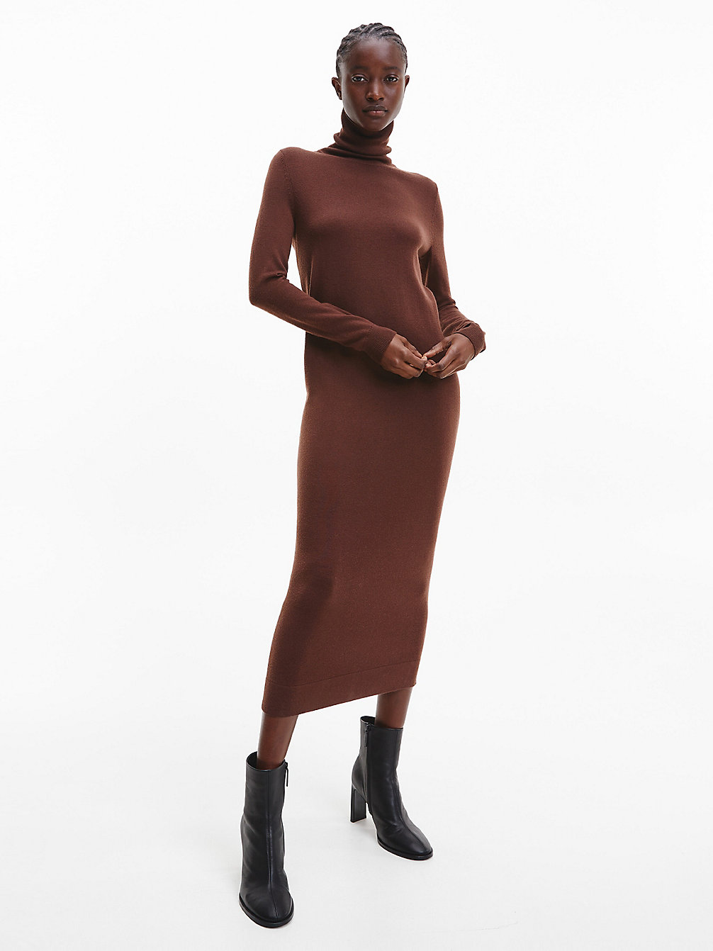 DARK CHESTNUT Merino Wool Jumper Dress undefined women Calvin Klein