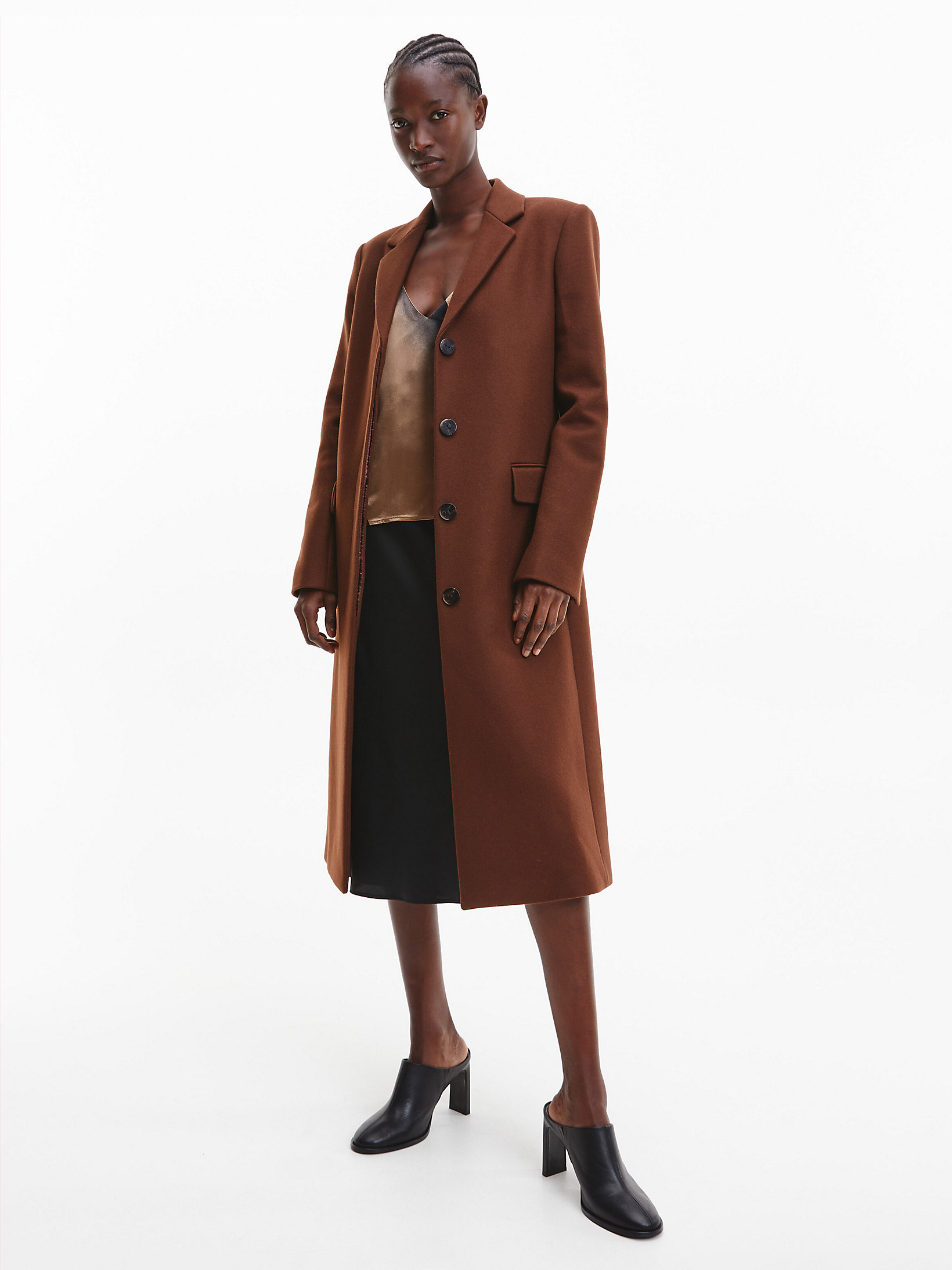 Dark Chestnut Tailored Wool Coat undefined women Calvin Klein
