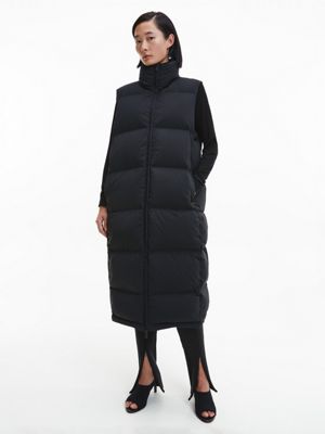 black nahtlose maxi-daunenweste für damen - calvin klein