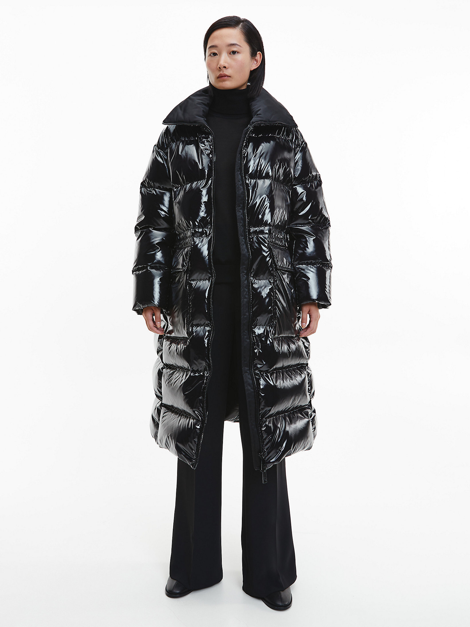 Donzen pufferjas van glanzend nylon Calvin Klein Dames Kleding Jassen Winterjassen Donsjassen & Gewatteerde jassen 