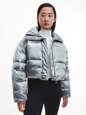 Calvin klein silver puffer jacket sale