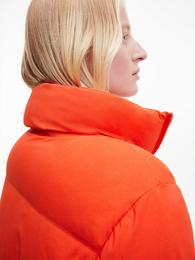 orange seamless down maxi coat for women calvin klein