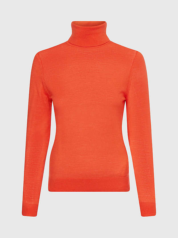 DEEP ORANGE Wąski sweter z wywijanym dekoltem z wełny merynosa dla Kobiety CALVIN KLEIN