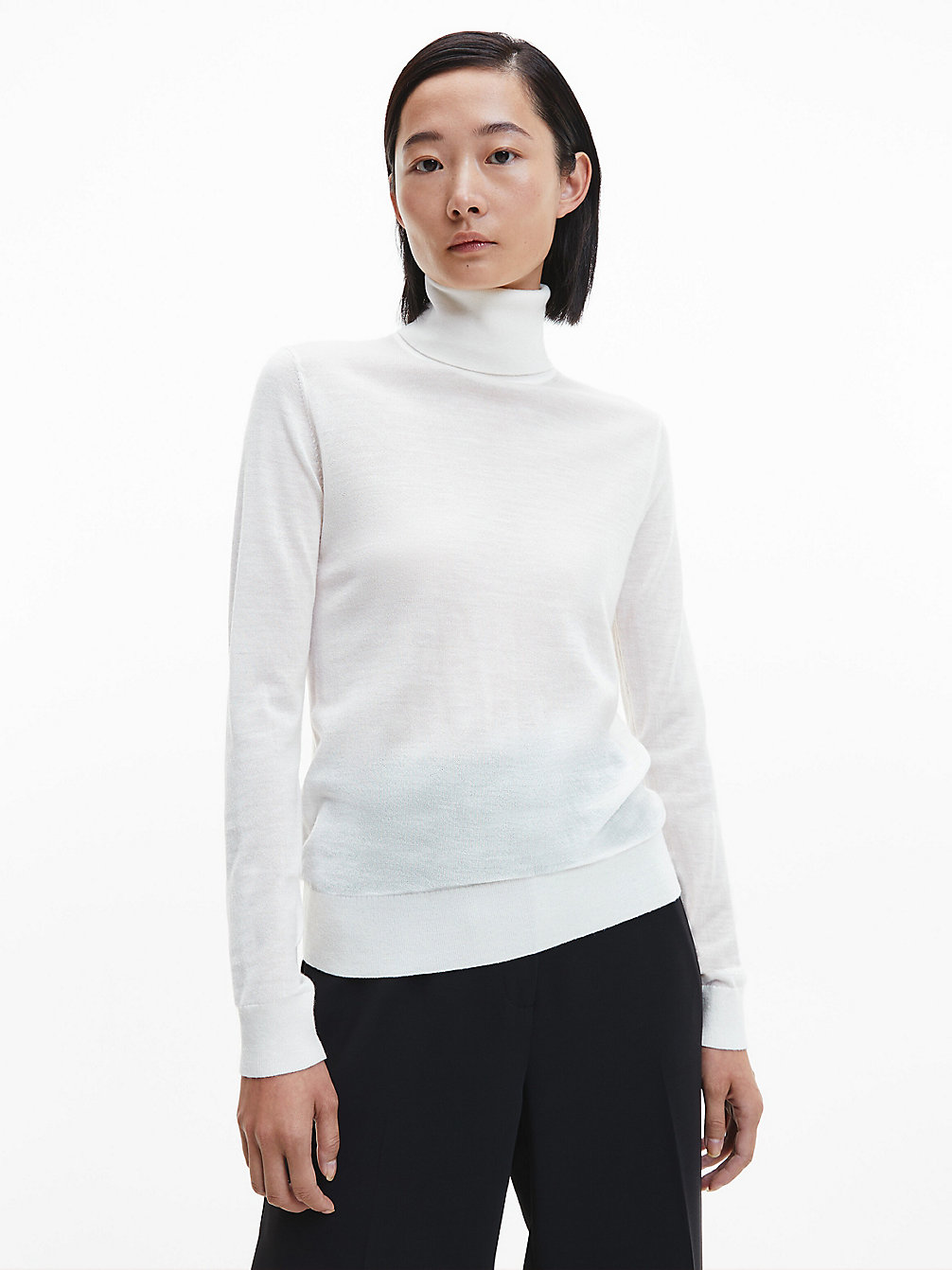 ECRU > Wąski Sweter Z Wywijanym Dekoltem Z Wełny Merynosa > undefined Kobiety - Calvin Klein