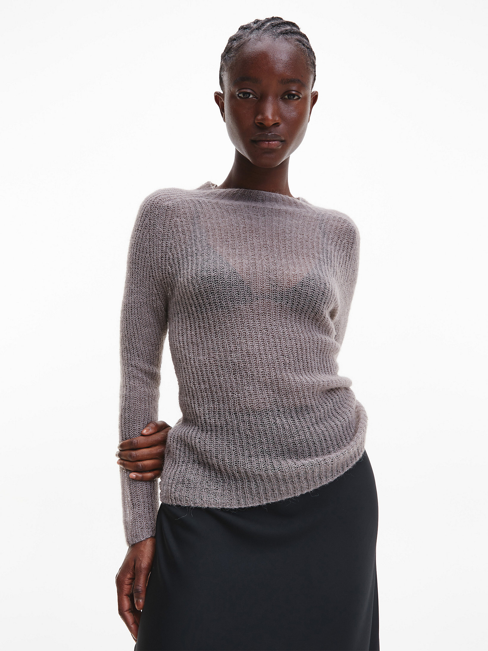 Desert Brown Semi Sheer Wool Blend Jumper undefined women Calvin Klein