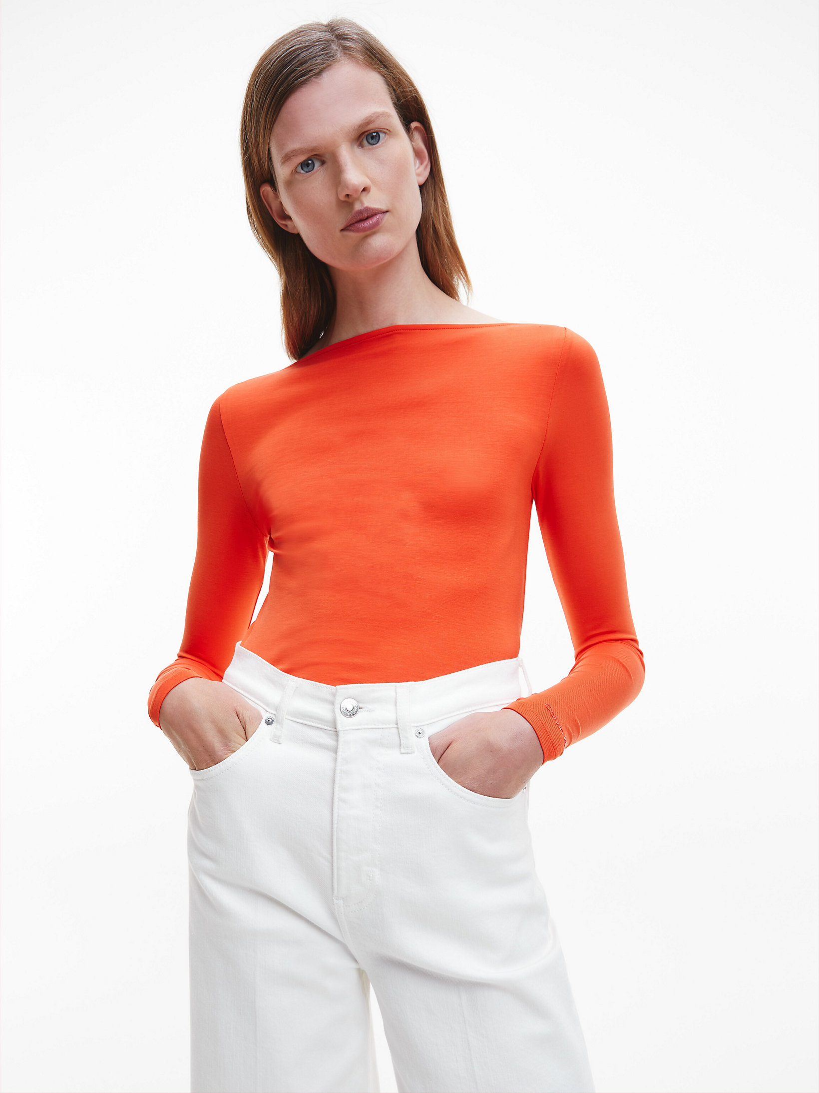 Deep Orange Skinny Lyocell Jersey Top undefined women Calvin Klein