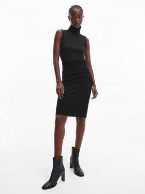 CK BLACK Ribbed Roll Neck Tank Top for women CALVIN KLEIN