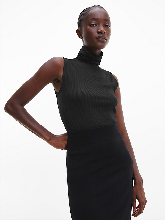 CK Black Geripptes Rollkragen-Tanktop undefined Damen Calvin Klein