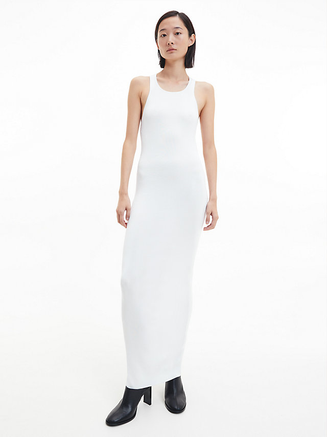 Bright White Slim Plunge Back Dress undefined women Calvin Klein