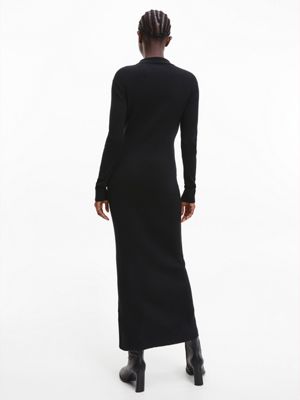 CK BLACK Vestido de canalé de lyocell y lana de mujer CALVIN KLEIN