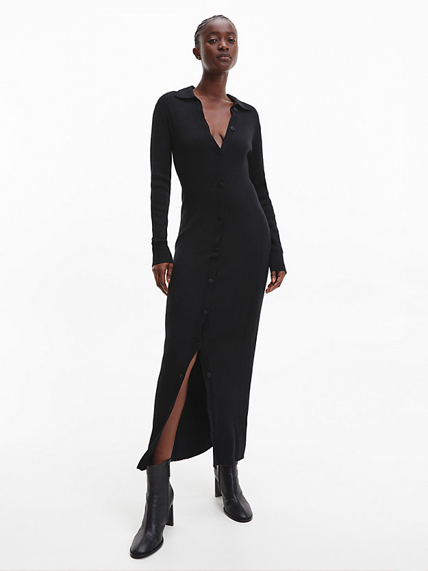 CK BLACK Wool Lyocell Ribbed Dress for women CALVIN KLEIN