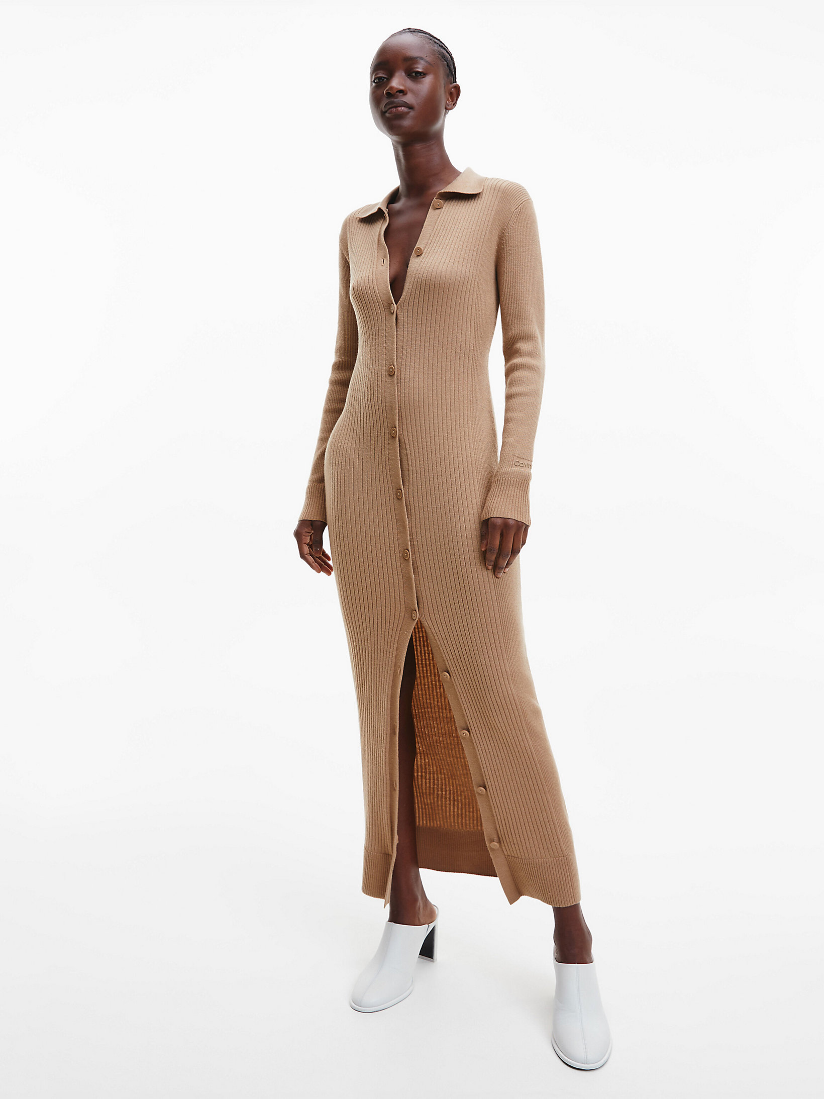Safari Canvas Wool Lyocell Ribbed Dress undefined women Calvin Klein