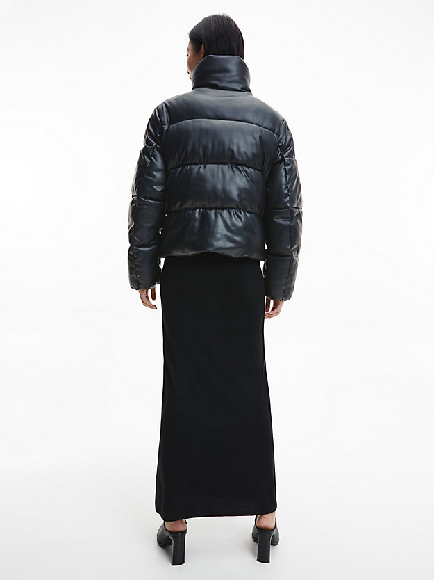 CK BLACK Faux Leather Puffer Jacket for women CALVIN KLEIN
