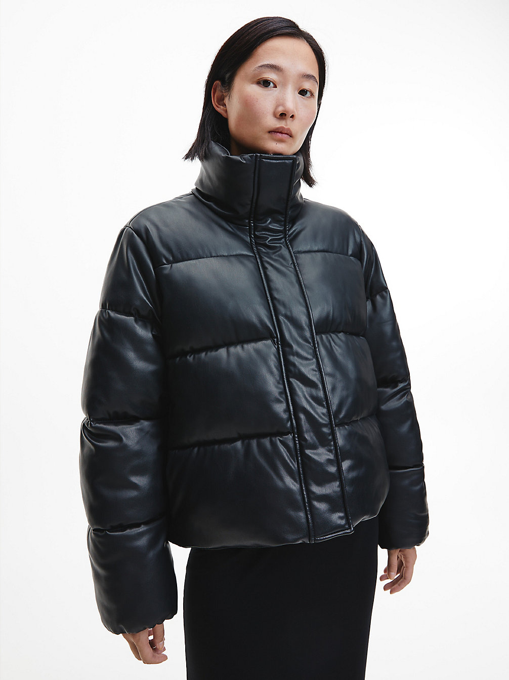CK BLACK Faux Leather Puffer Jacket undefined women Calvin Klein