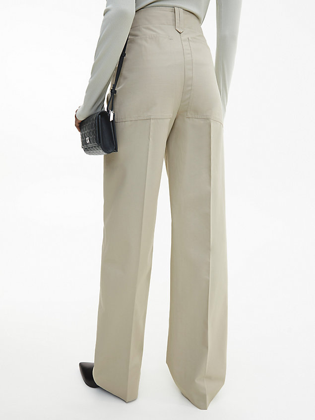 grey straight recycled twill trousers for women calvin klein