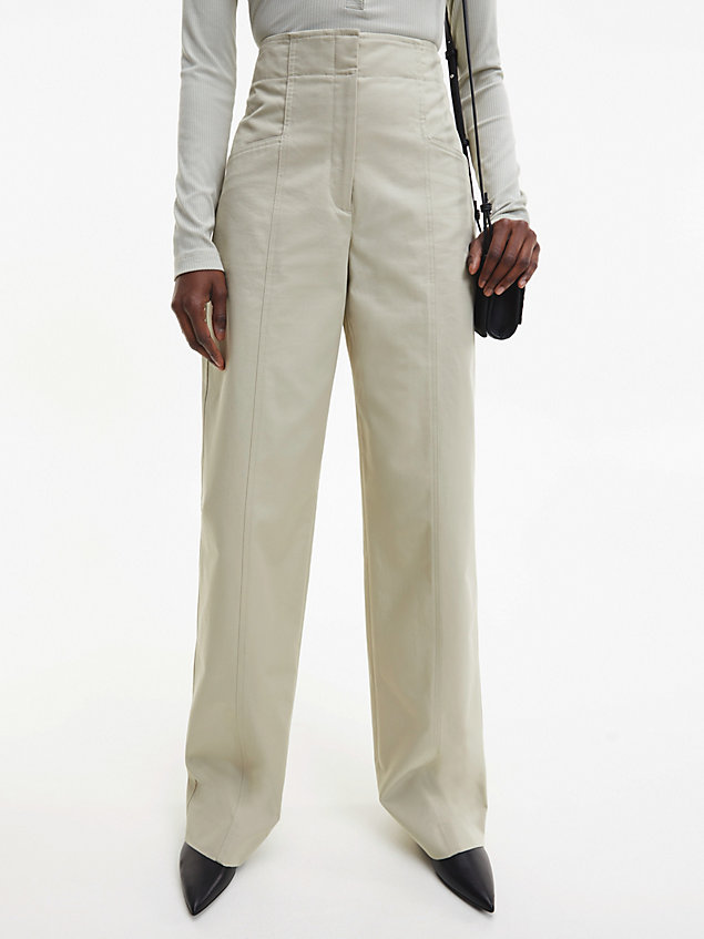grey straight recycled twill trousers for women calvin klein