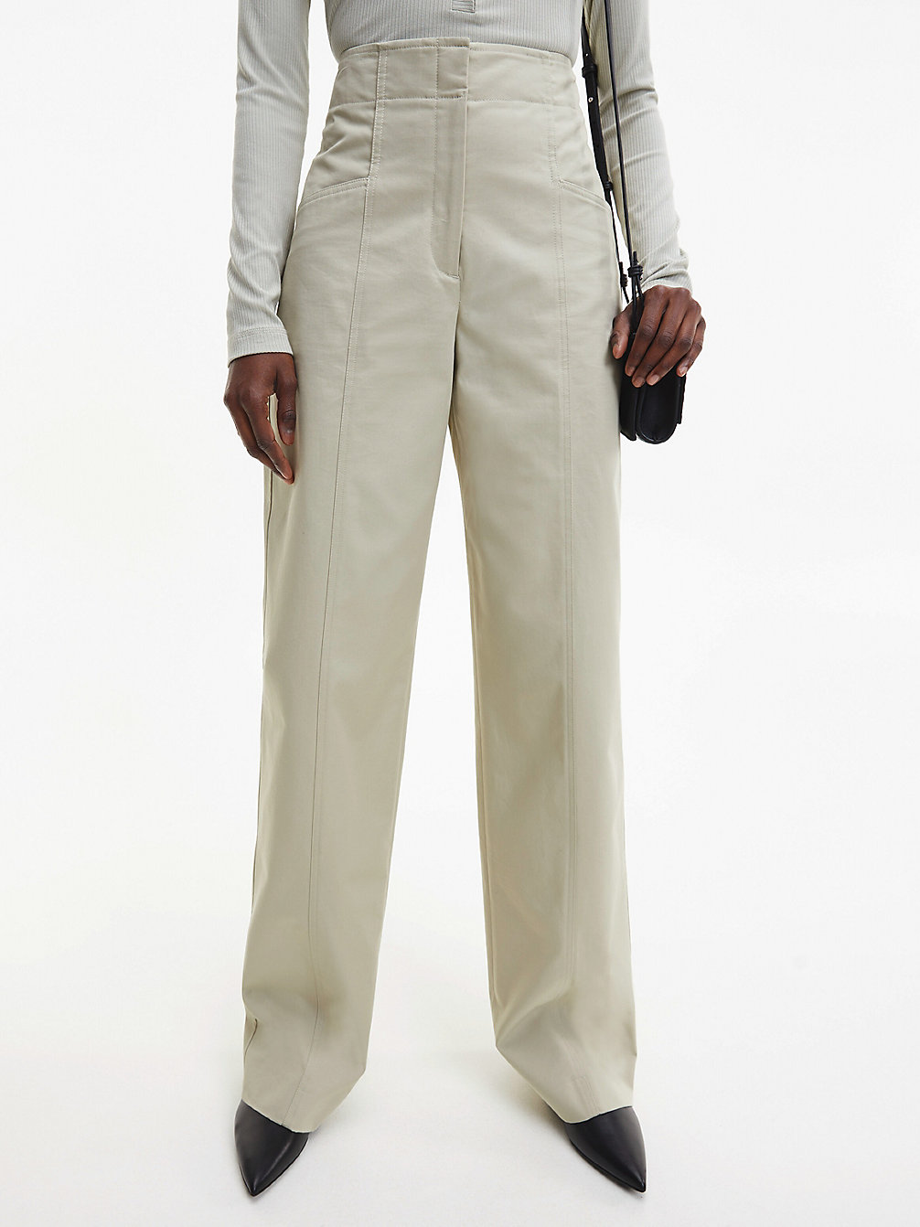 MOSS GRAY > Прямые брюки из переботанного твила > undefined Женщины - Calvin Klein