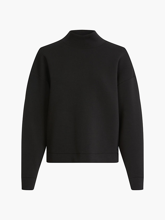 black relaxed high neck sweatshirt for women calvin klein