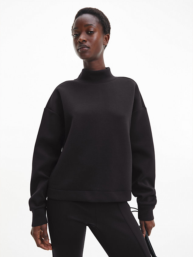 black relaxed high neck sweatshirt for women calvin klein