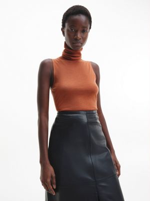  schmales hochgeschlossenes tanktop aus wolle für damen - calvin klein