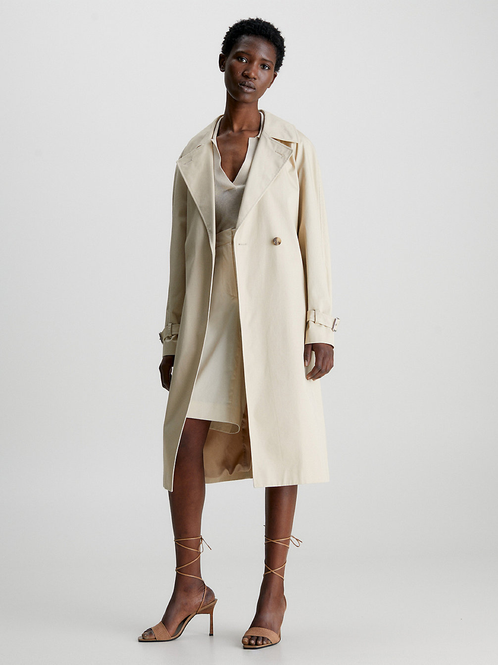 WHITE CLAY Twill Trench Coat undefined women Calvin Klein