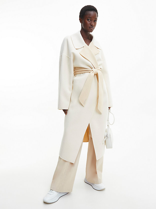 SEEDPEARL / WHITE CLAY Manteau portefeuille oversize en laine for femmes CALVIN KLEIN