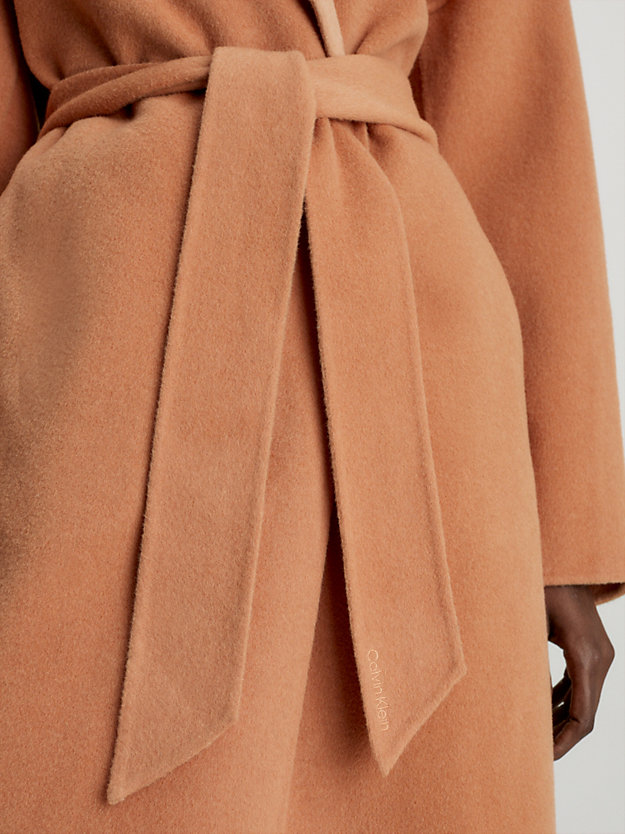 PALE TERRACOTTA / TOAST Wełniany płaszcz kopertowy, oversized dla Kobiety CALVIN KLEIN