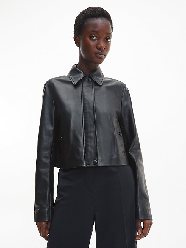 ck black leather jacket for women calvin klein