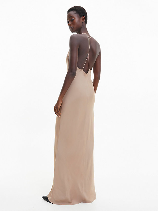 NATURAL Slim Satin Maxi Slip Dress for women CALVIN KLEIN