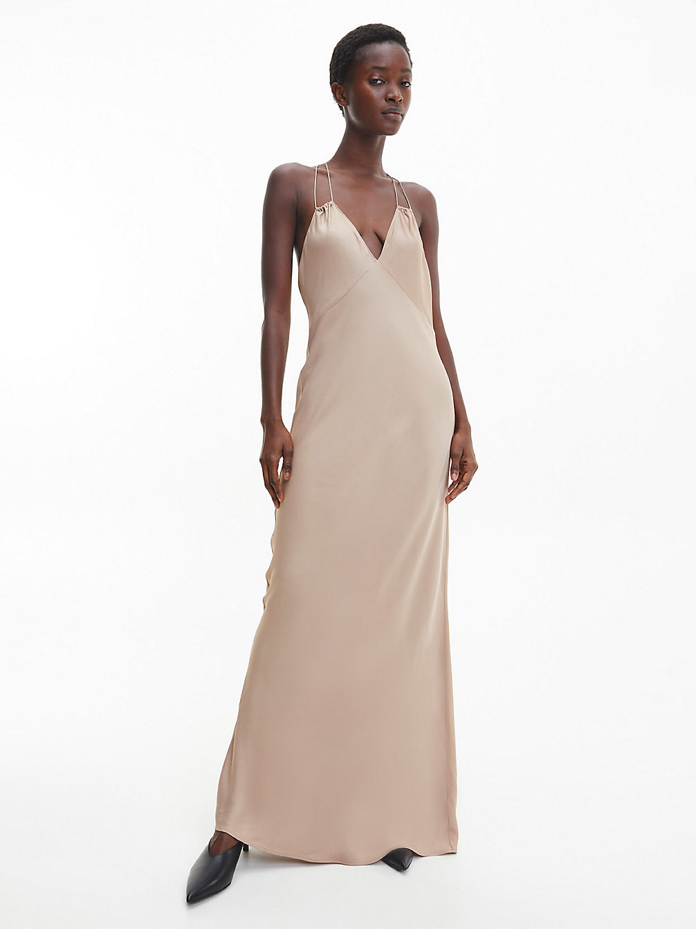 NATURAL Slim Satin Maxi Slip Dress undefined women Calvin Klein