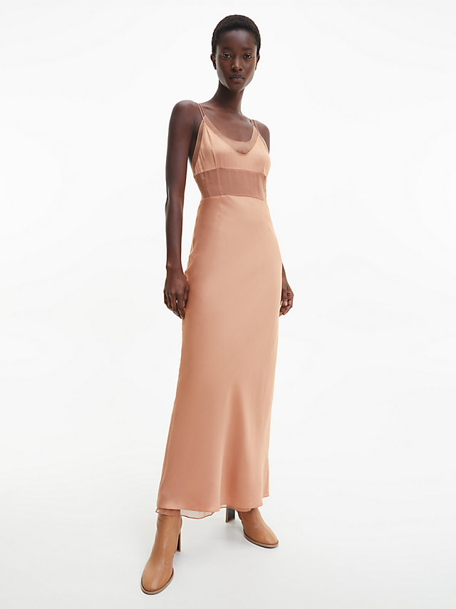 Pale Terracotta Slim Sheer Layered Slip Dress undefined women Calvin Klein
