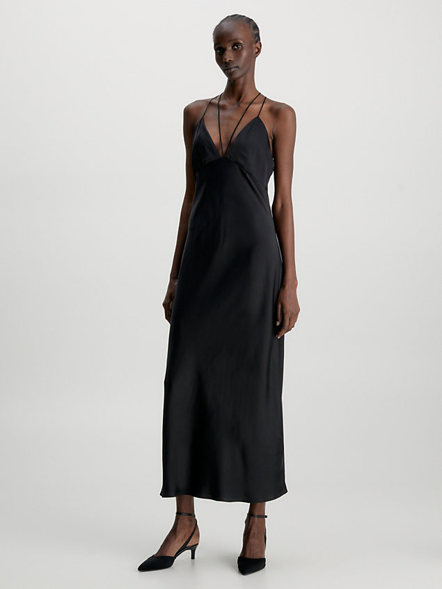black slim jurk met spaghettibandjes en lage rug voor dames - calvin klein