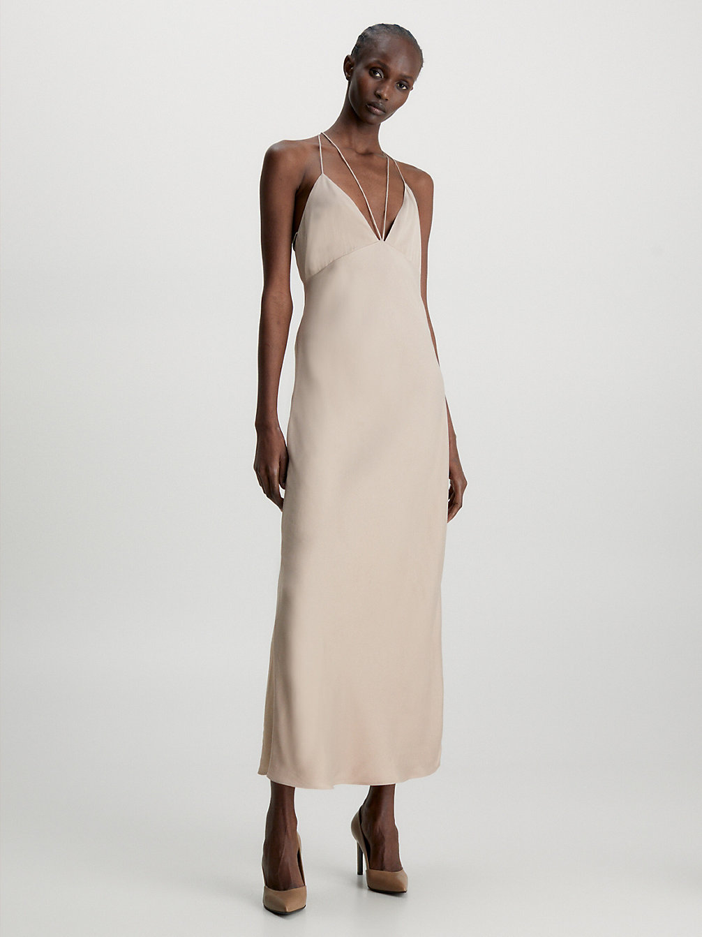 NATURAL Slim Low Back Slip Dress undefined women Calvin Klein