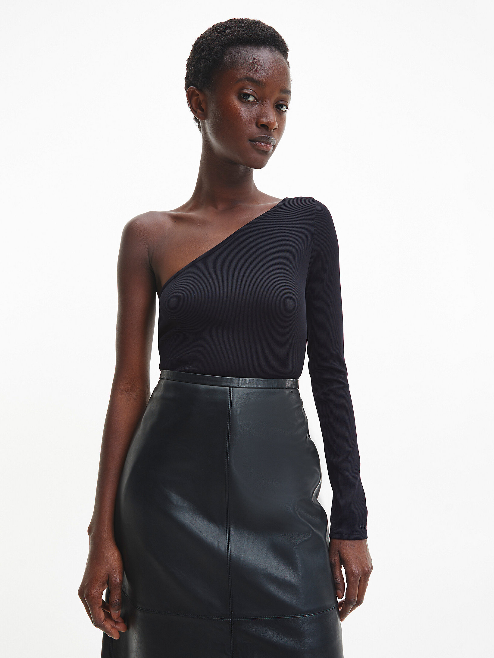CK Black Skinny One Shoulder Top undefined women Calvin Klein