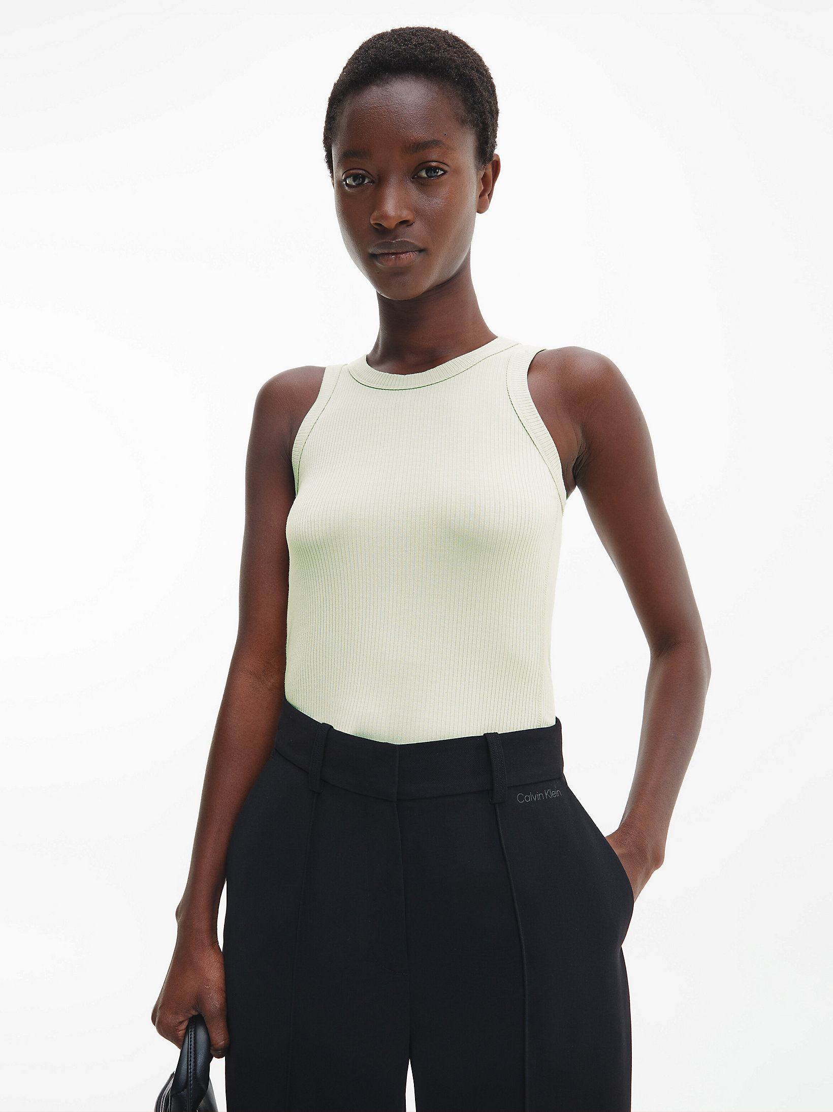 Moss Gray Tailliertes Geripptes Modal-Tanktop undefined Damen Calvin Klein