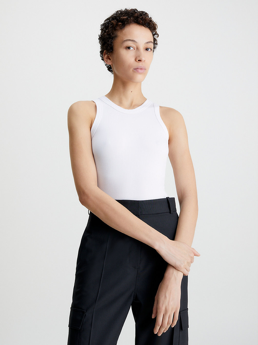 BRIGHT WHITE > Приталенная майка из модала в рубчик > undefined Женщины - Calvin Klein