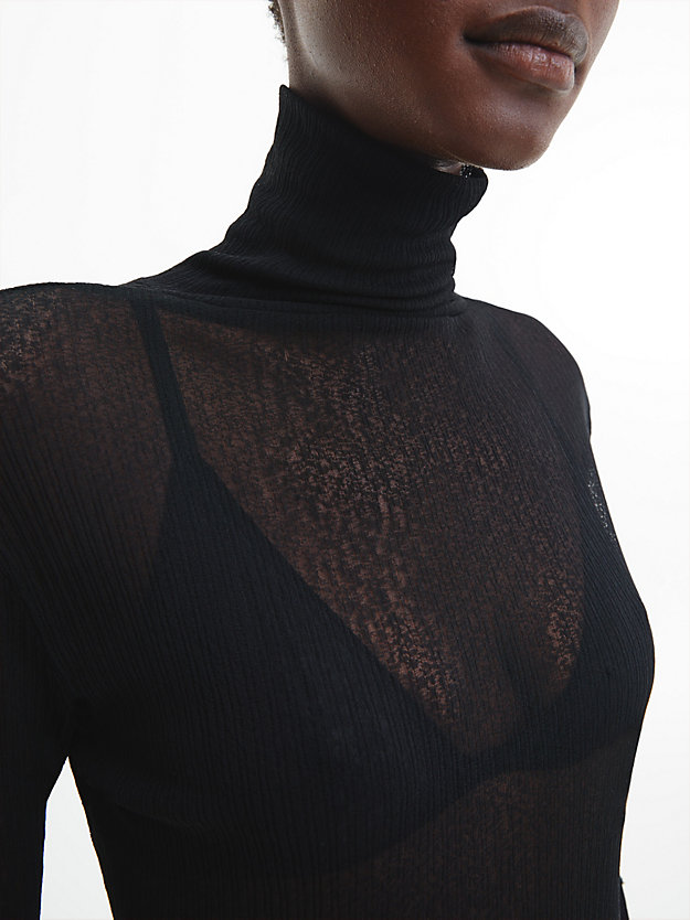 CK BLACK Schmaler transparenter Pullover mit Stehkragen für Damen CALVIN KLEIN