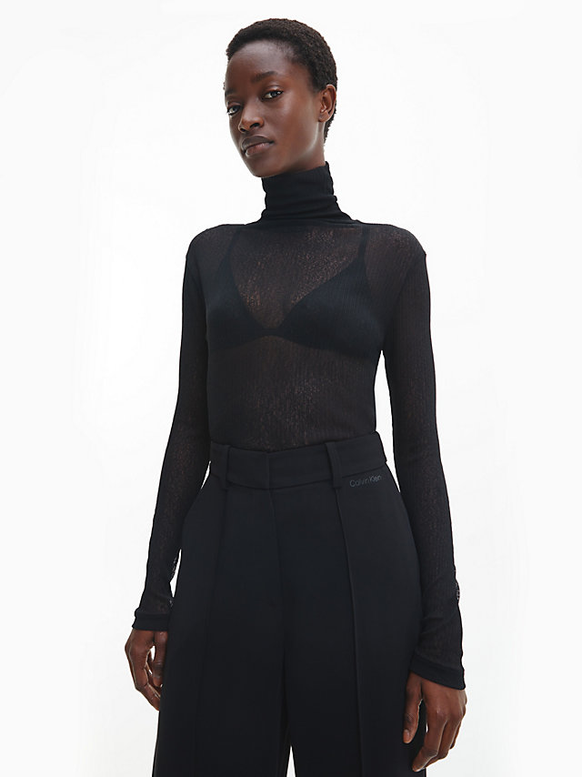 CK Black Slim Sheer Mock Neck Jumper undefined women Calvin Klein