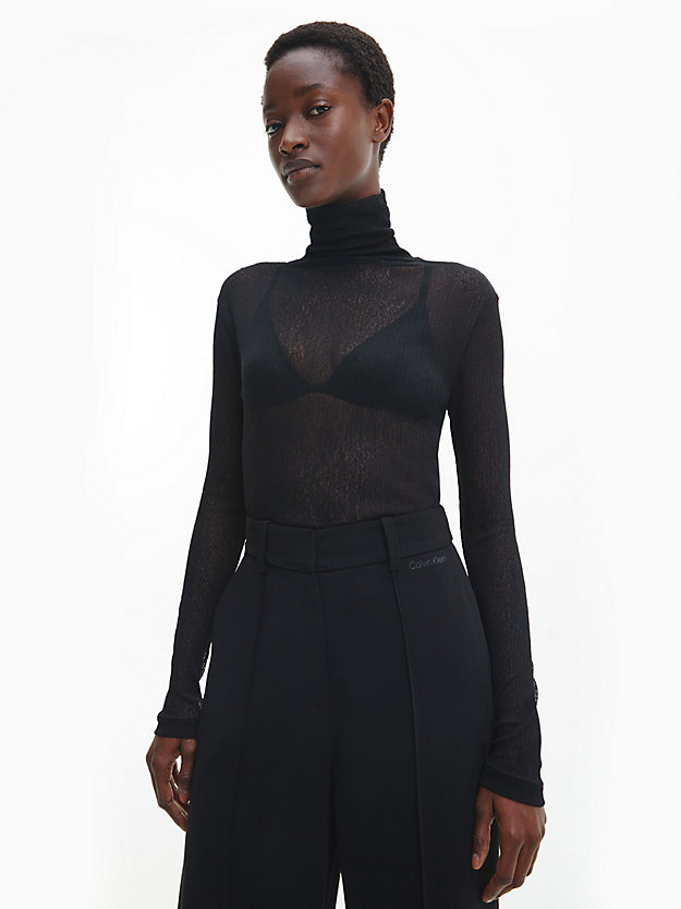 CK BLACK Schmaler transparenter Pullover mit Stehkragen für Damen CALVIN KLEIN