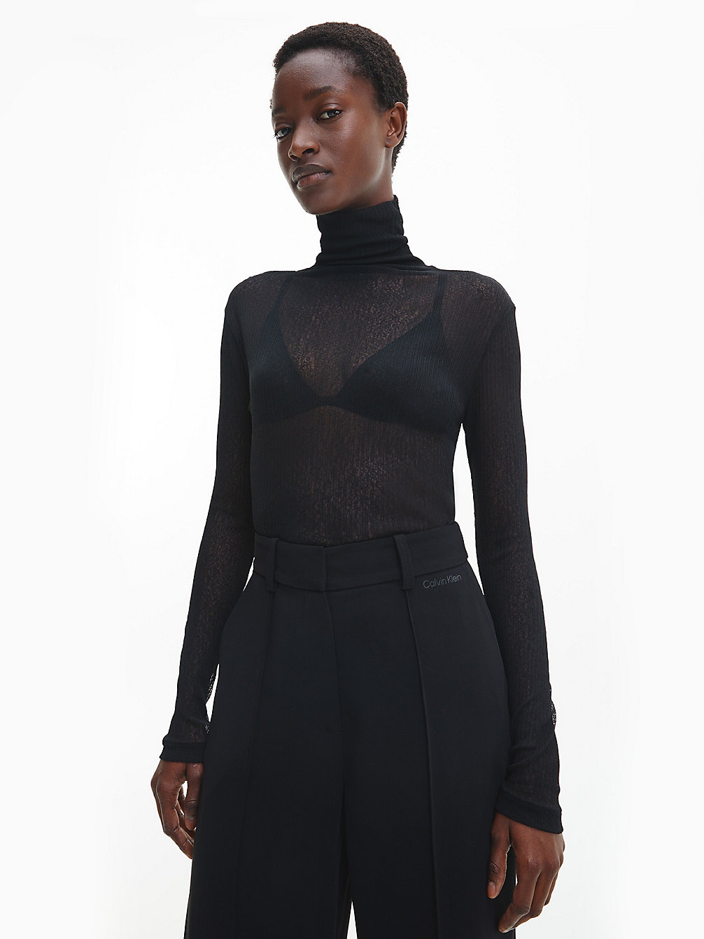 CK BLACK > Schmaler Transparenter Pullover Mit Stehkragen > undefined Damen - Calvin Klein