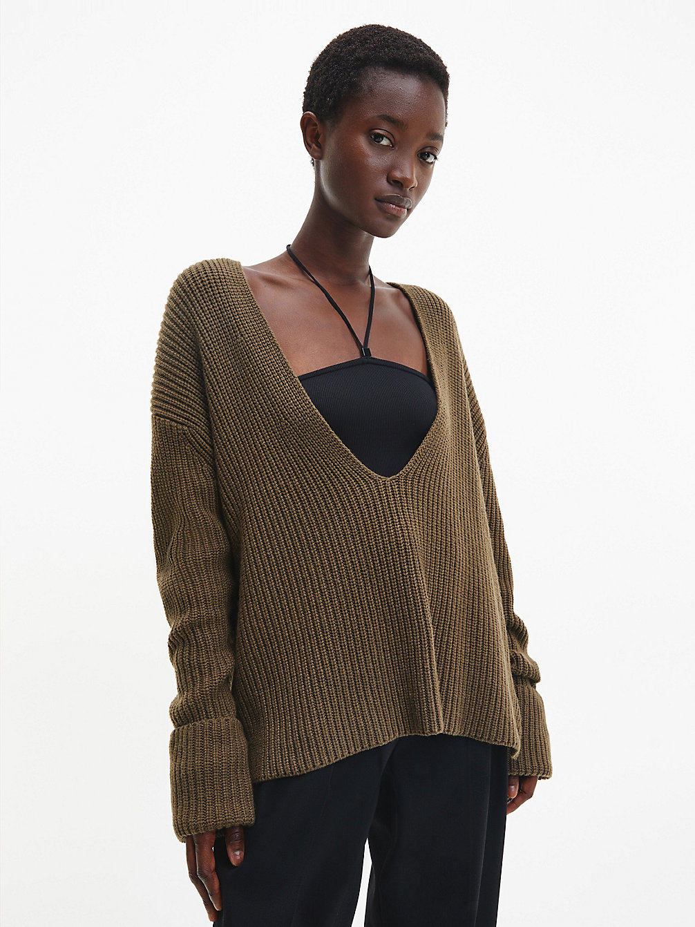 WILLOW GREEN Lässiger Gerippter Pullover Mit V-Ausschnitt undefined Damen Calvin Klein