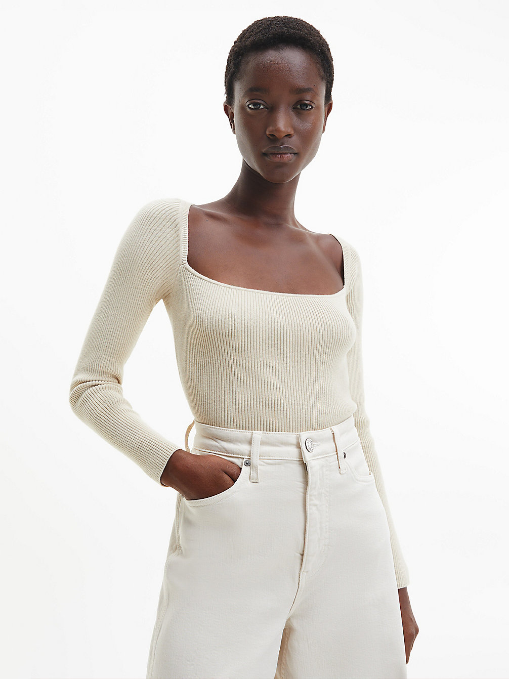 WHITE CLAY > Облегающий джемпер в рубчик > undefined Женщины - Calvin Klein