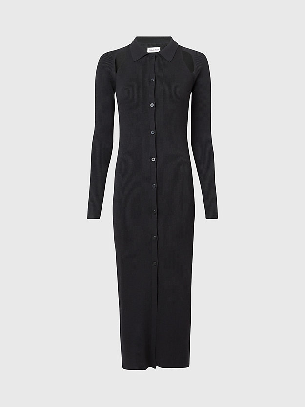 CK BLACK Slim Ribbed Midi Shirt Dress for women CALVIN KLEIN