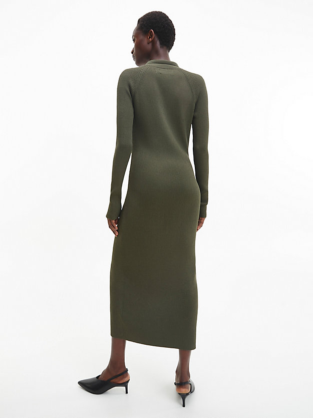 WILLOW GREEN Slim Ribbed Midi Shirt Dress for women CALVIN KLEIN