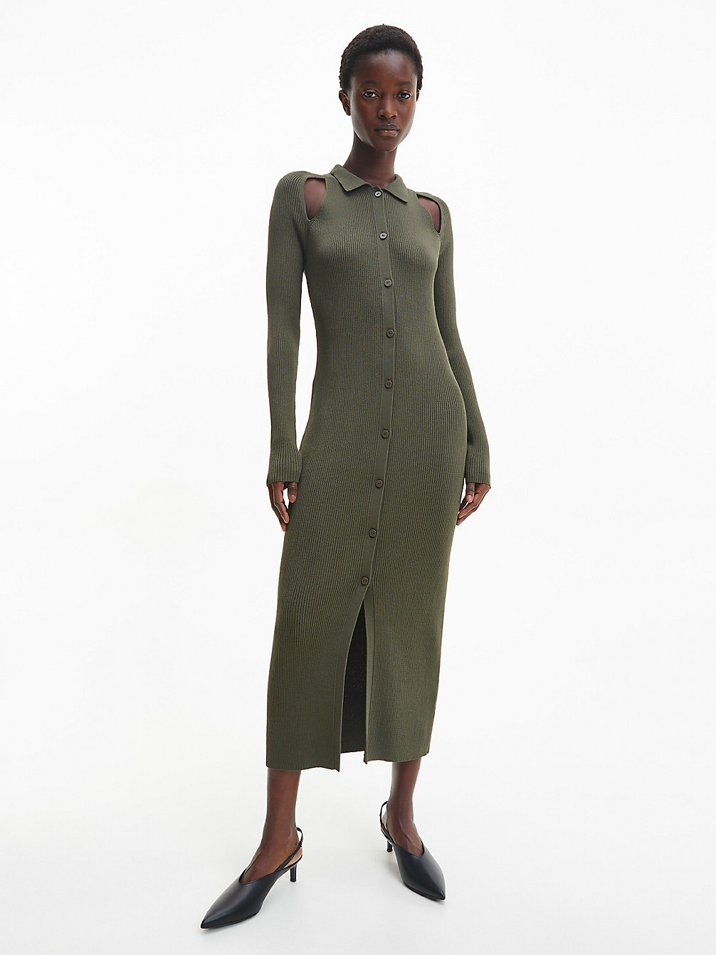 WILLOW GREEN > Облегающее платье-рубашка миди в рубчик > undefined Женщины - Calvin Klein