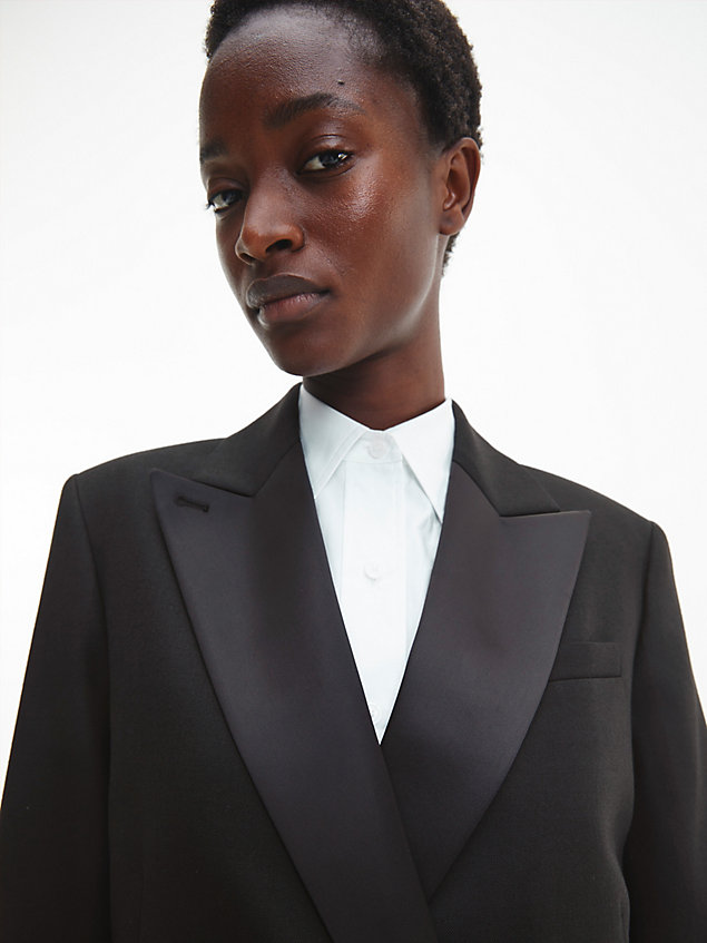 black wool twill tuxedo coat for women calvin klein