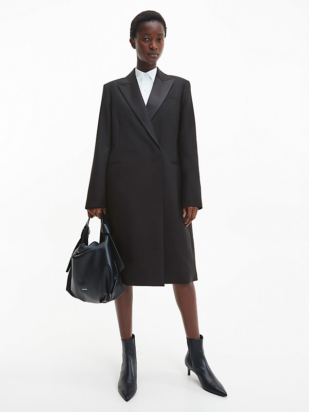 black wool twill tuxedo coat for women calvin klein